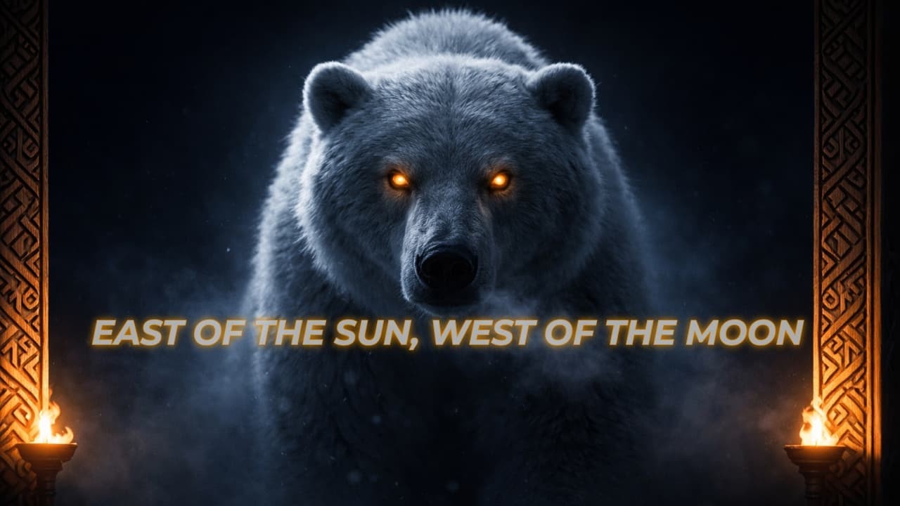 YouTube thumbnail for East of the Sun, West of the Moon, a dark Nordic techno tale.