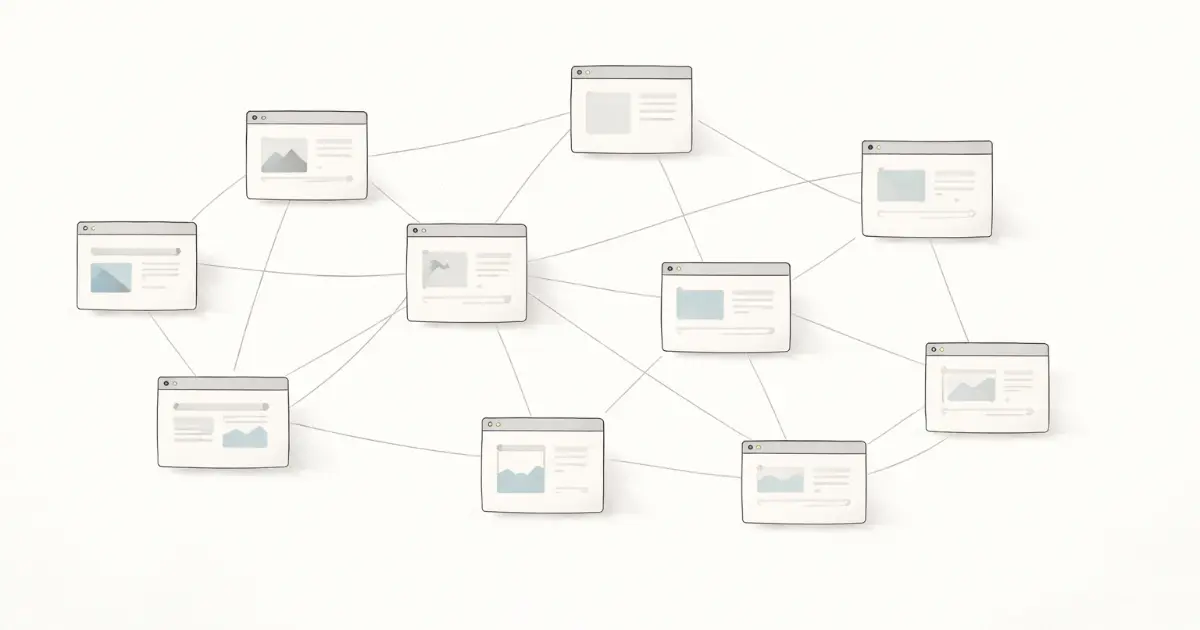 Rolig, minimalistisk webside som viser et nettverk av lenker uten visuell støy