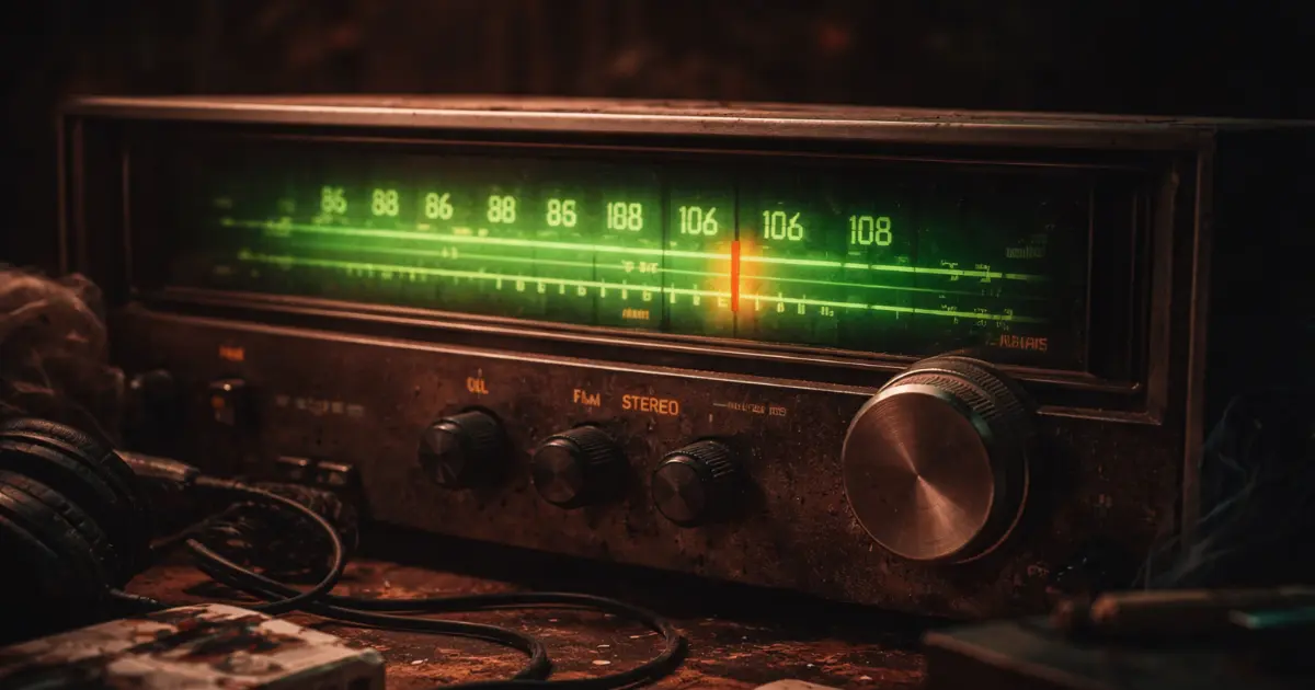 Retro radio med grønt displaylys i mørket