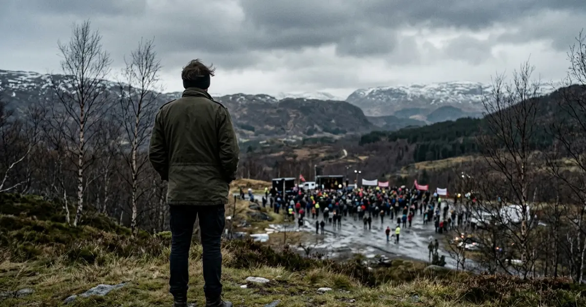 En enslig skikkelse som ser på et politisk kaos fra trygg avstand